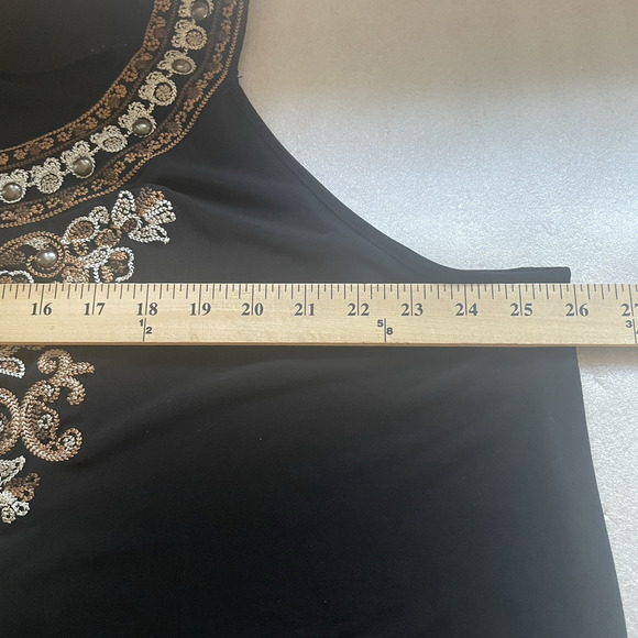 Maggie Barnes Shirt Women 2X 22/24 Black Sleeveless Embroidered Studded Tank Top - Picture 8 of 10
